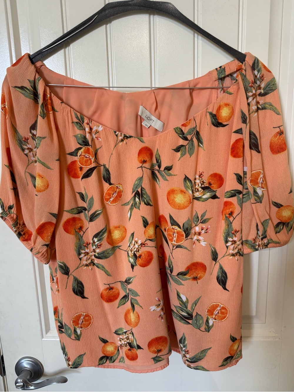 Loft 🍊 orange print fruit loose fit top sz L